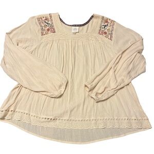 Knox Rose Cream Embroidered Blouse Size XXL